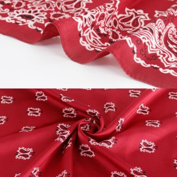 ⚡Men B-Wine Red Necktie 27.5 Inches Cowboy Scarves Pocket Square Silk Bandanas - Picture 8 of 8
